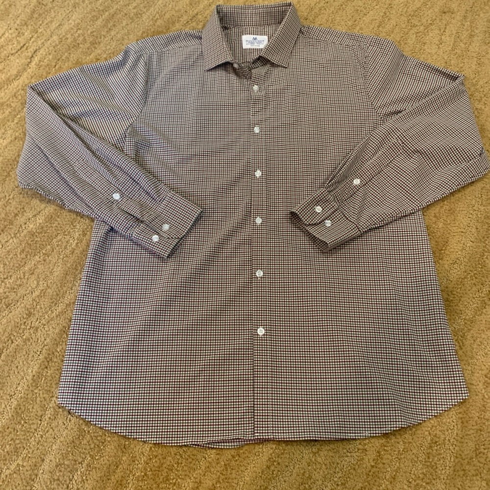 Mizzen+Main Men's white, green & burgundy check long sleeve Trim Fit shirt 2XL
